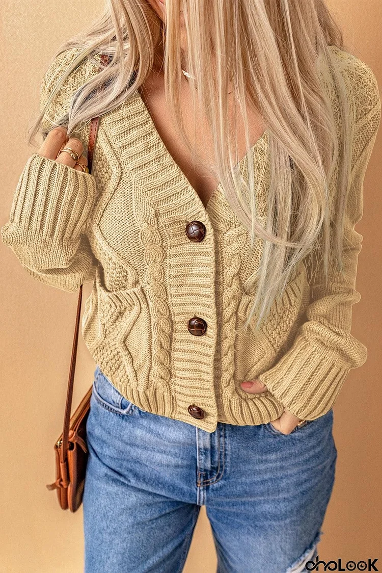 Mixed Knit Button Down Cardigan with Pockets