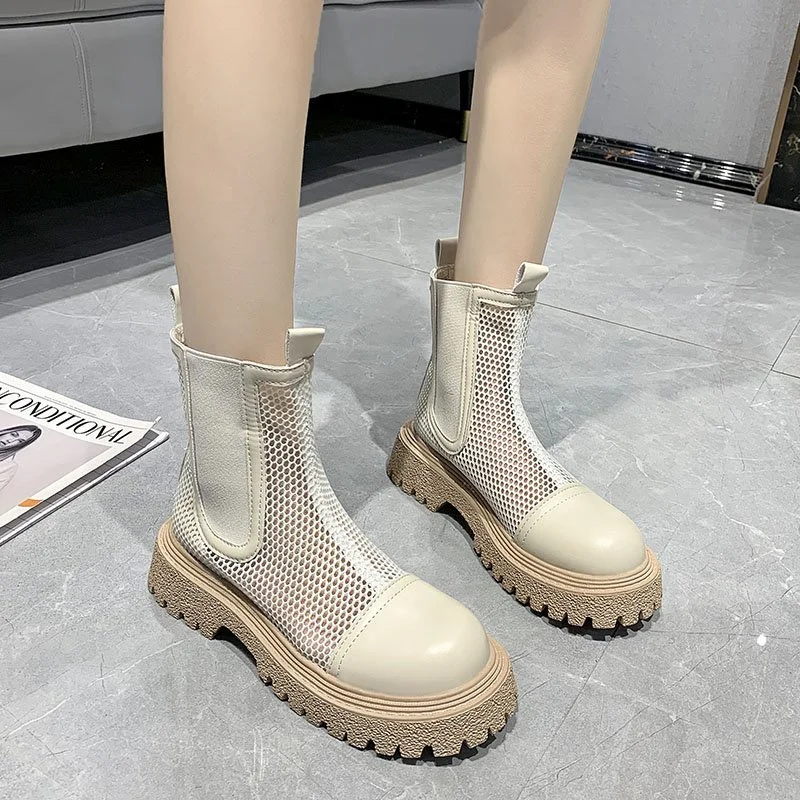 Qengg Boots Sandals Women 2021New Summer Thin Mesh Hollow Women's Sandals Thick-soled Comfortable and Fashionable Sandals Women