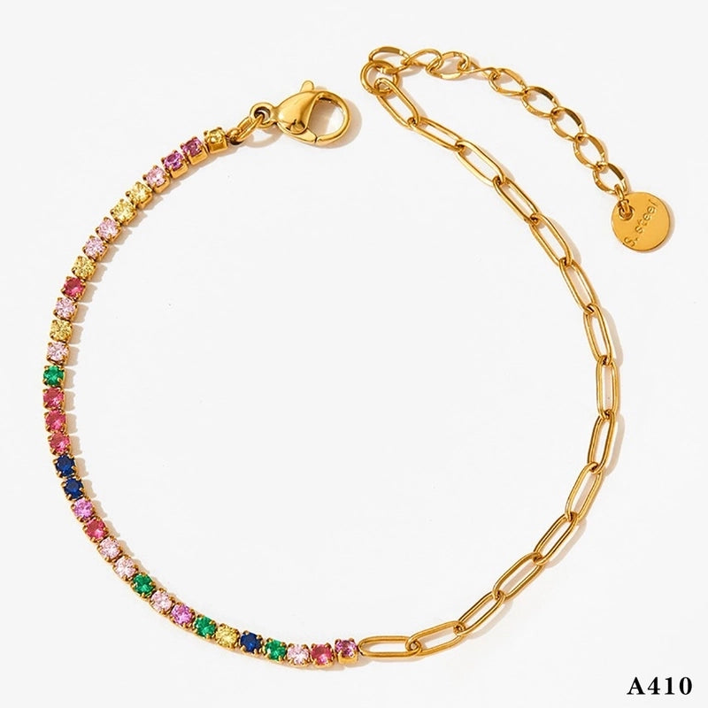 Modern Style Artistic Geometric 304 Stainless Steel Zircon 16K Gold Plated White Gold Plated Gold Plated Inlay Bracelets Anklet