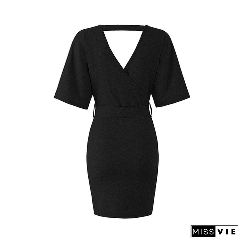 Women's Spring And Summer V-Neck Dress Hip Skirt