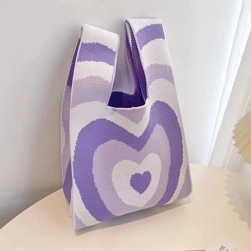 Women’s Medium Knit Letter Heart Shape Flower Cute Square Open Square Bag