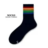 Rainbow striped sports cotton towel bottom thickened mid-length sweat-absorbent socks
