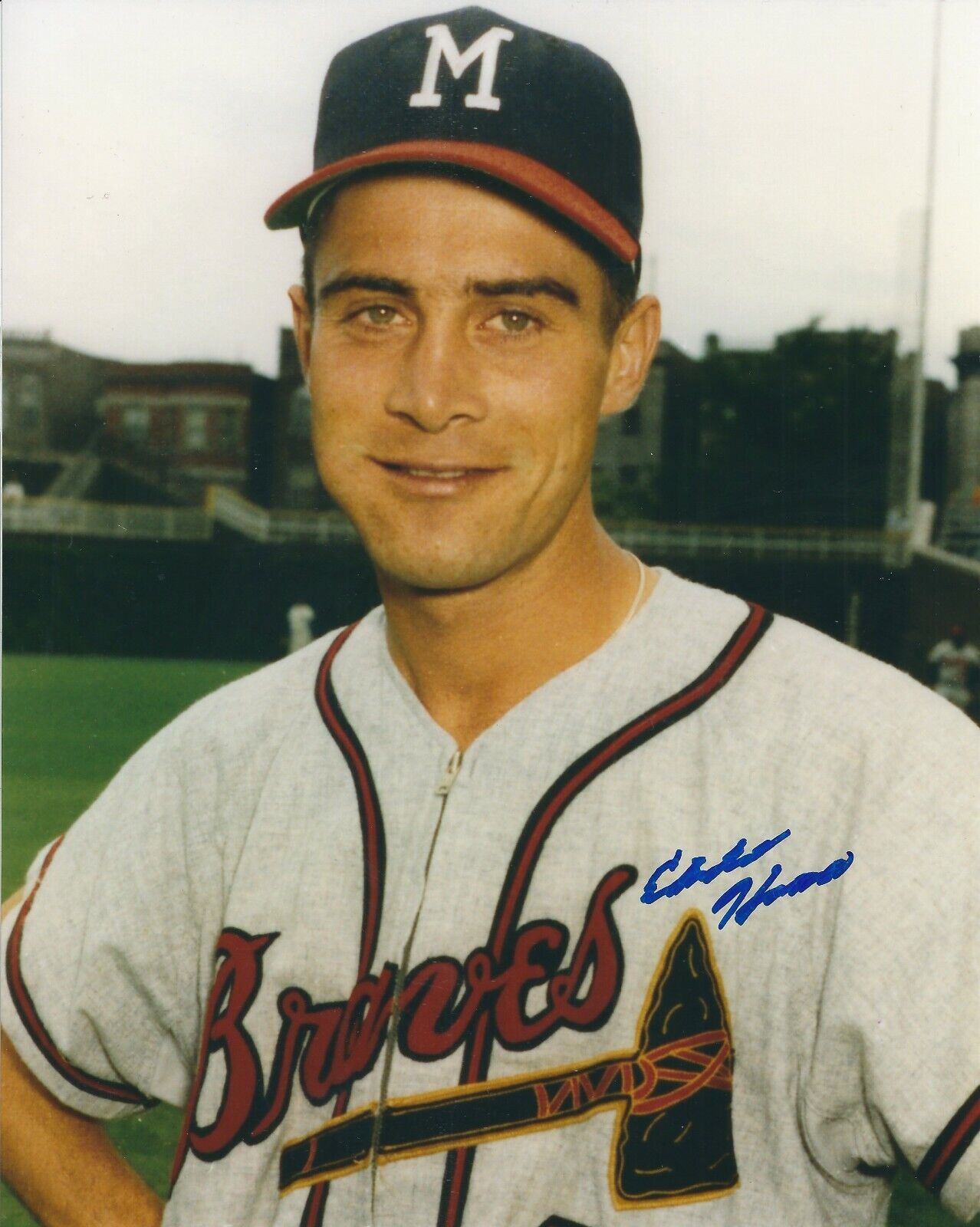 Signed 8x10 EDDIE HAAS Milwaukee Braves Autographed 8x10 Photo Poster painting - w/COA