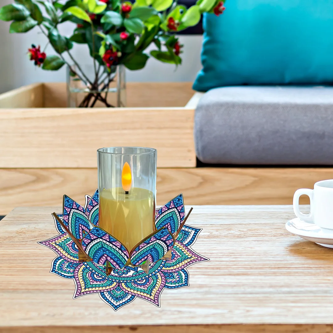 Mandala Lotus-E Acrylic DIY Diamond Painting Candle Holders Without Candles Crystal Painting Tealight Candle Stand Table Centerpiece for Adults Beginners Home Party Decor