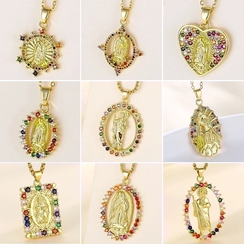 Stainless Steel Titanium Steel 18K Gold Plated INS Style Plating Inlay Human Faith Zircon Pendant Necklace