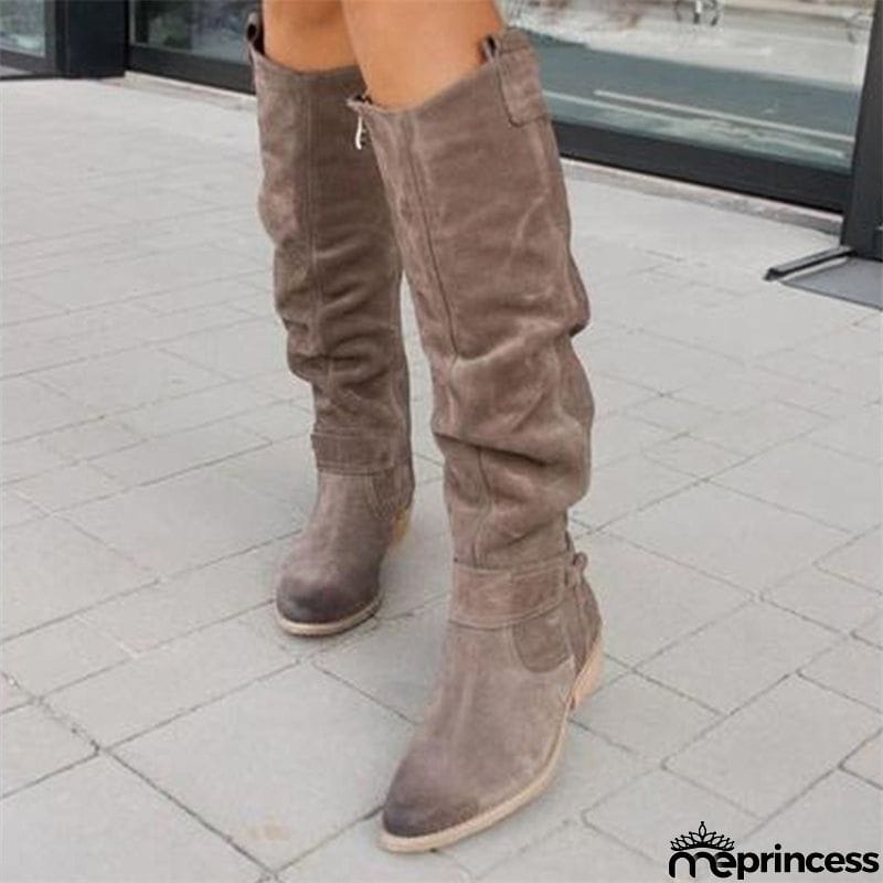 Stylish Side Zip Suede Knee High Boots for Women