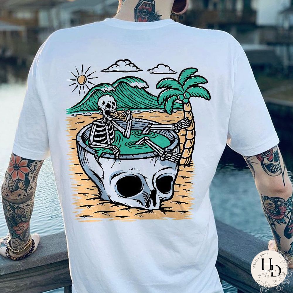 Skull's On Holiday Beach Printed Men's T-Shirt