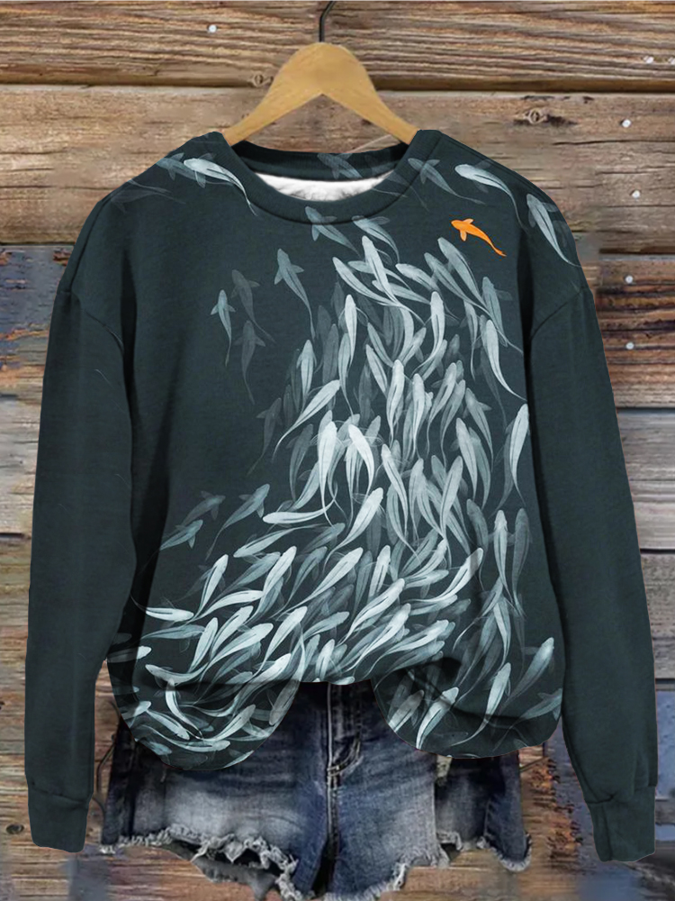 Shoal of Fish Pattern Print Comfy Sweatshirt  artssus