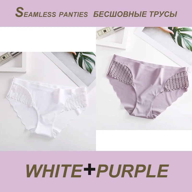 2PCS/Set Sexy Seamless Panties Lace Women Panties Female Briefs  Lingerie Women's Underpants Solid Color Ropa Interior Femenina