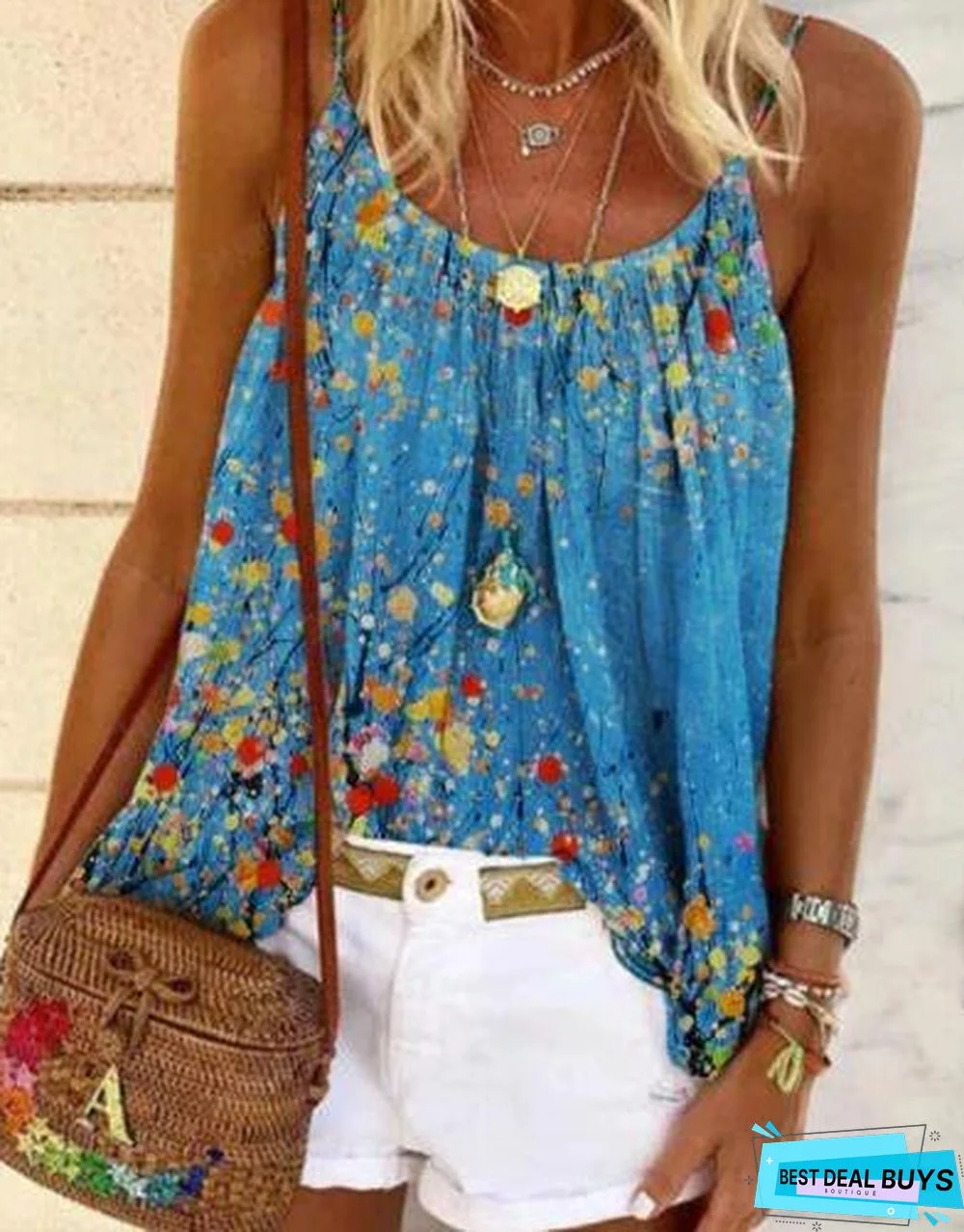 Cotton-Blend Printed Fit Casual Tank & Cami