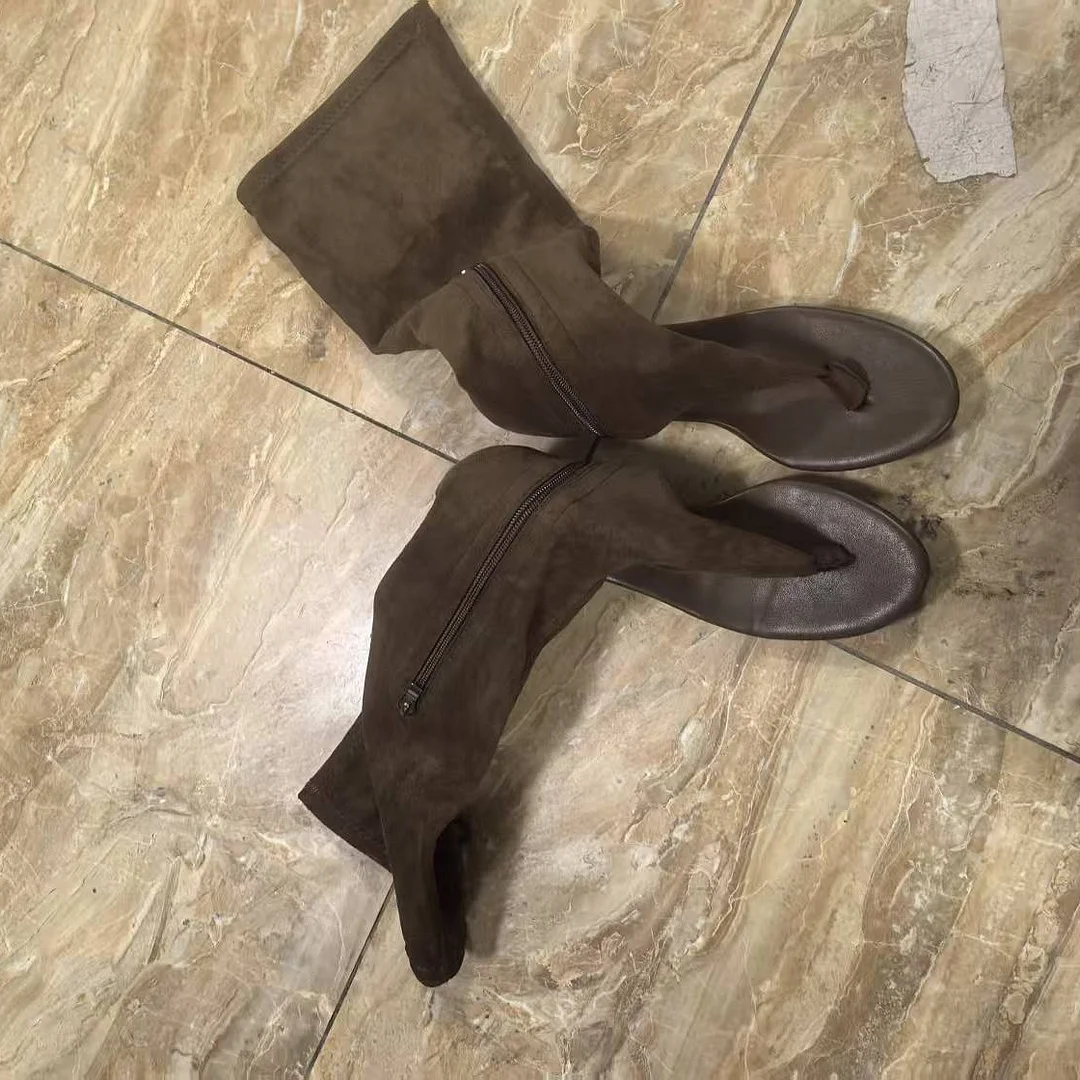 Yyvonne But Knee-Brown Toe Long Boots Women With High Heel Net Red High-Tender Boots Long-Tlenish Sandals