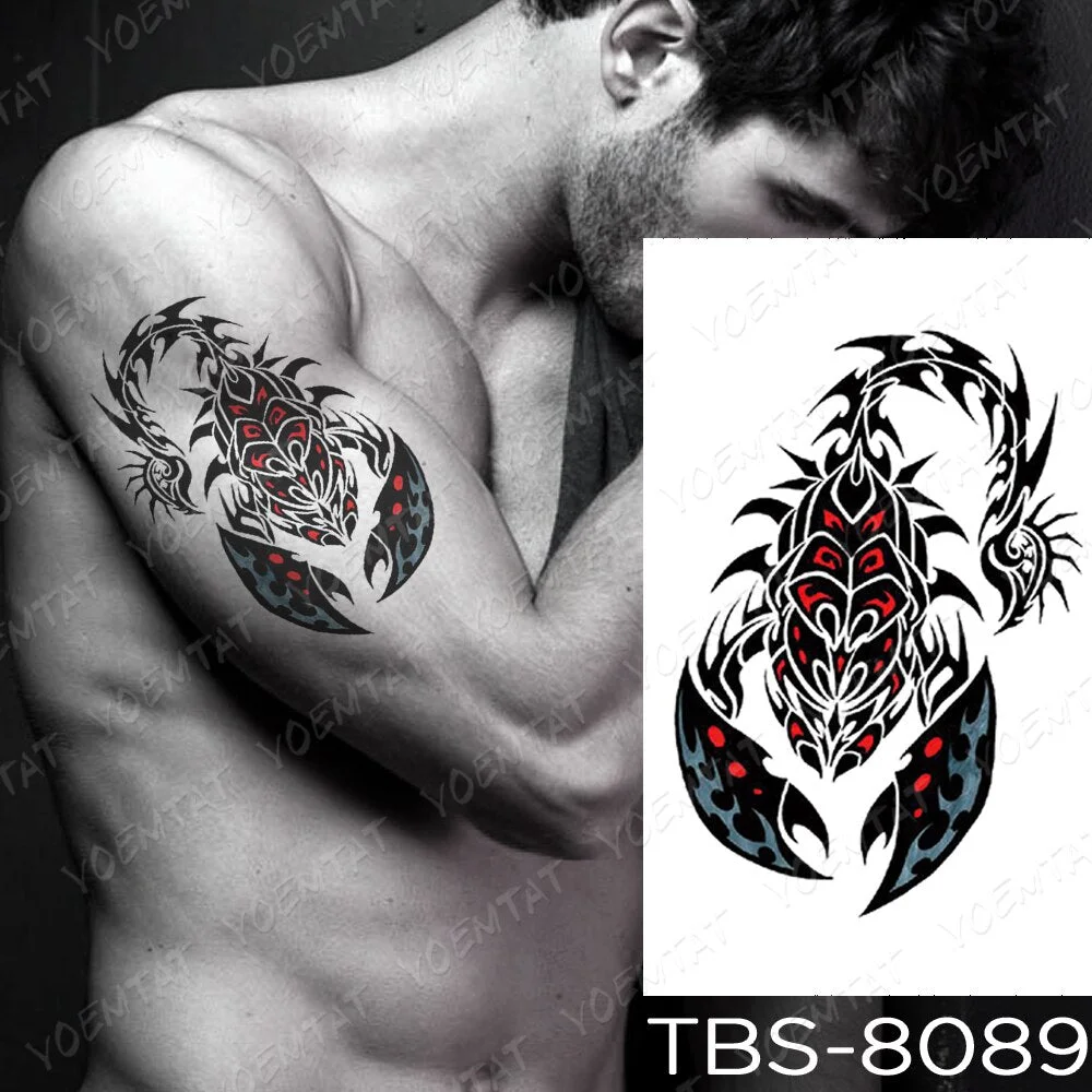 Waterproof Temporary Tattoo Sticker Dragon Wing Totem Flash Tatto Scorpion Wolf Maori Body Art Arm Water Transfer Fake Tatoo Men