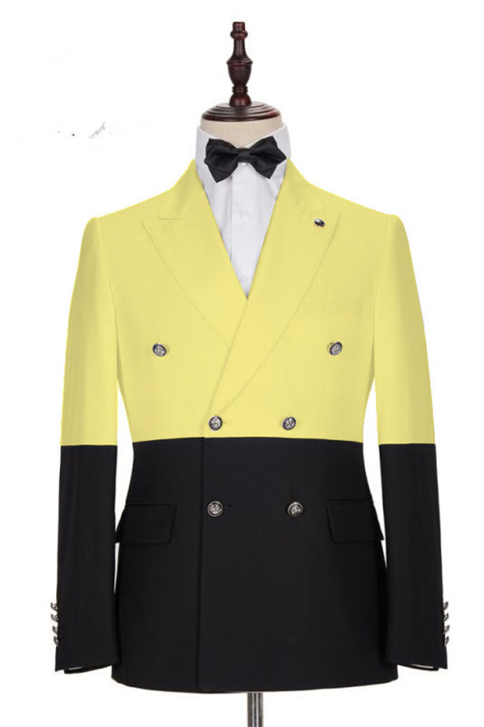 Dresseswow Glamor Yellow With Double Breasted Summer Wedding Suit