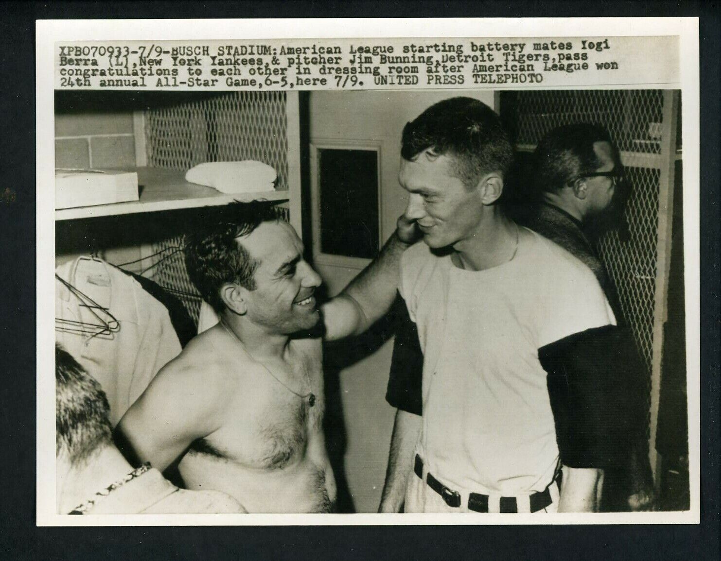 Yogi Berra & Jim Bunning 1957 All-Star Game Press Photo Poster painting Yankees Detroit Tigers