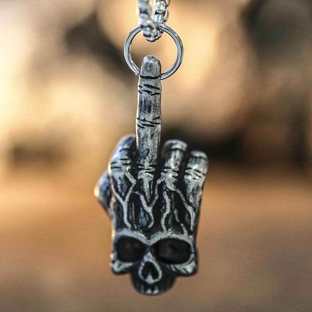 Gothic Dark Rock Sterling Silver Skull Necklace