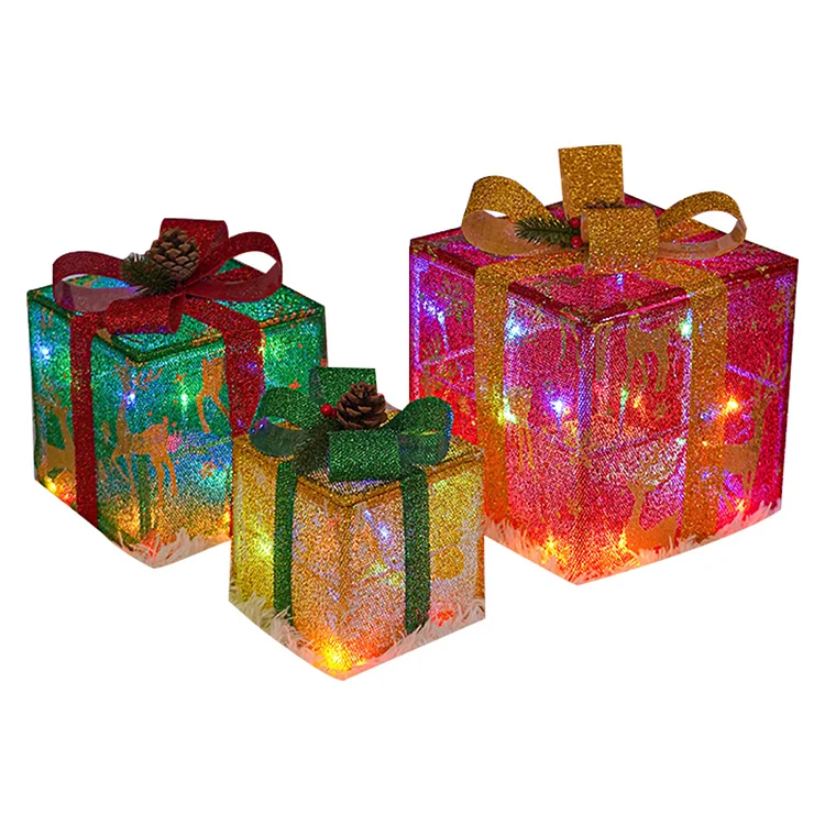 Christmas LED Present Box Warm Light Set of 3 Xmas Party Favors (B)