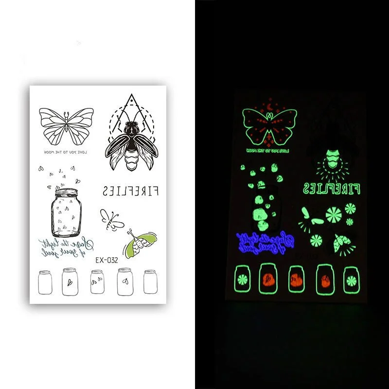 Night Luminous Tattoo Butterfly Starry Star Universe for Kids Fake Tattoo Glowing In Dark Waterproof Temporary Tattoo Stickers