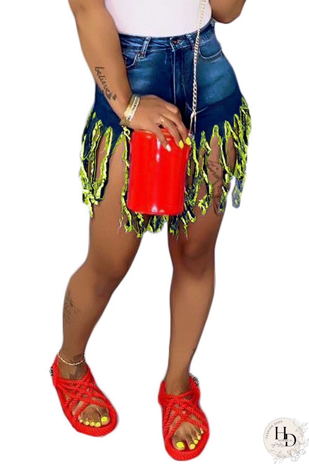 Royal blue Red Green Yellow Royal blue Tassel Design Denim