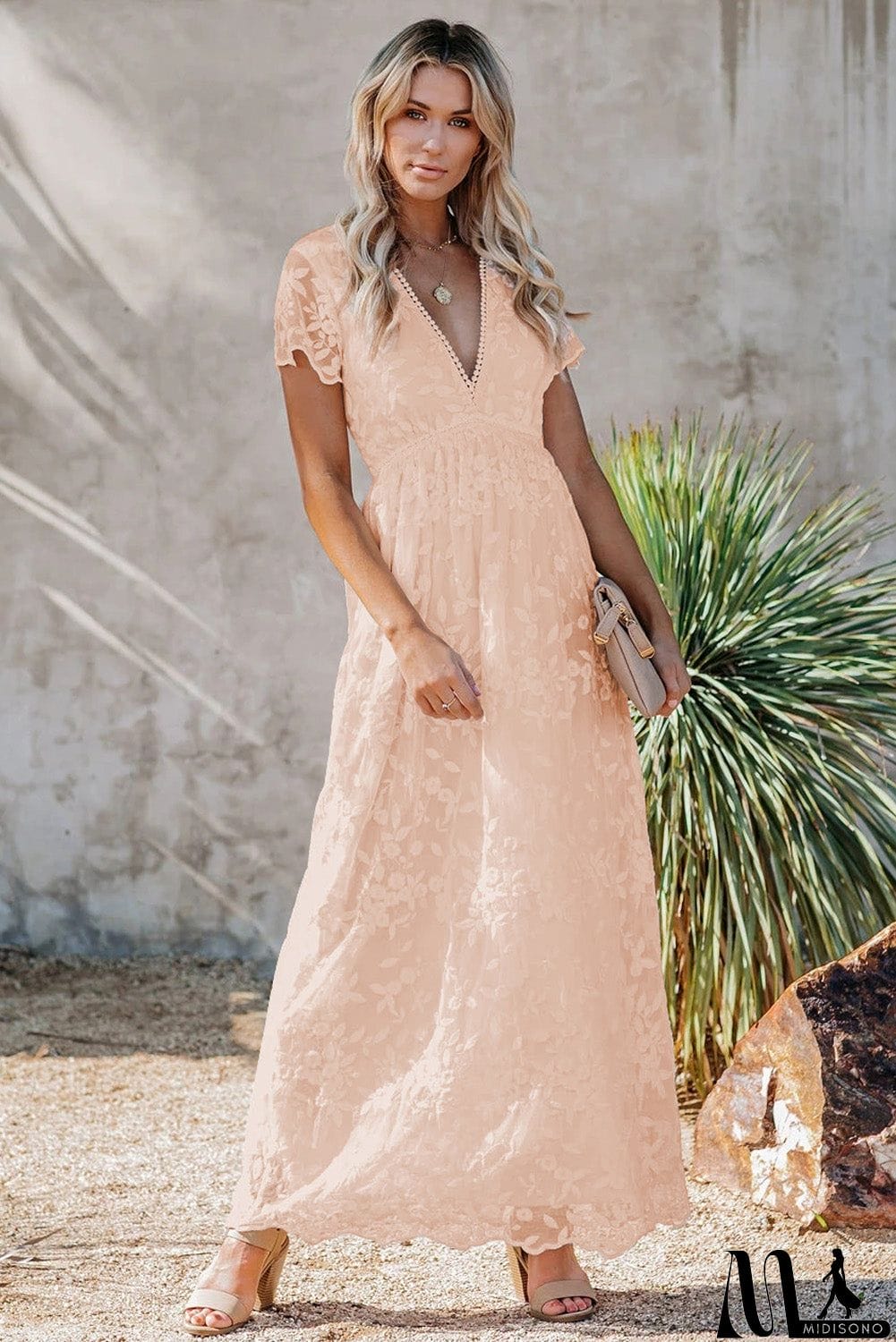 MidiSono - V Neck Lace Maxi Dress