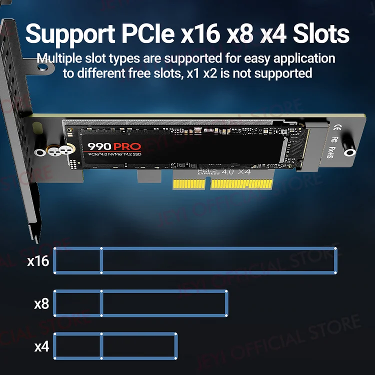 X1 Slot Pcie X1 X4 X8 X16 JEYI NVME To PCIe Adapter With Aluminum