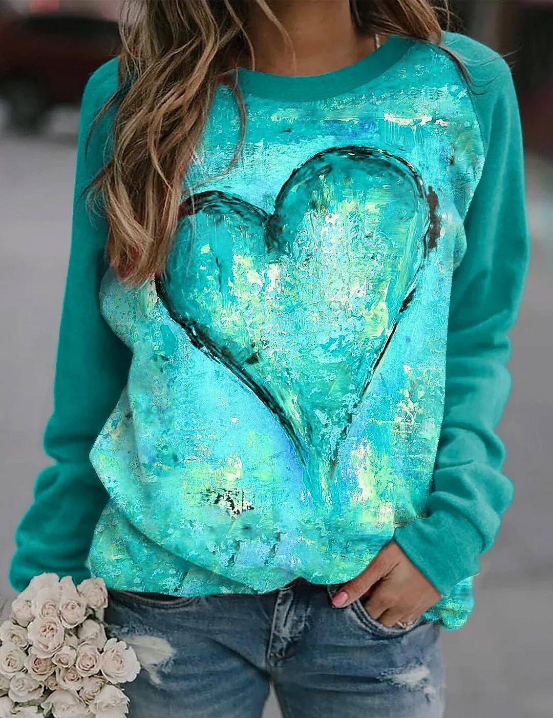 Women's Pullover Heart Print Sports Going out 3D Print Active Sweatshirts