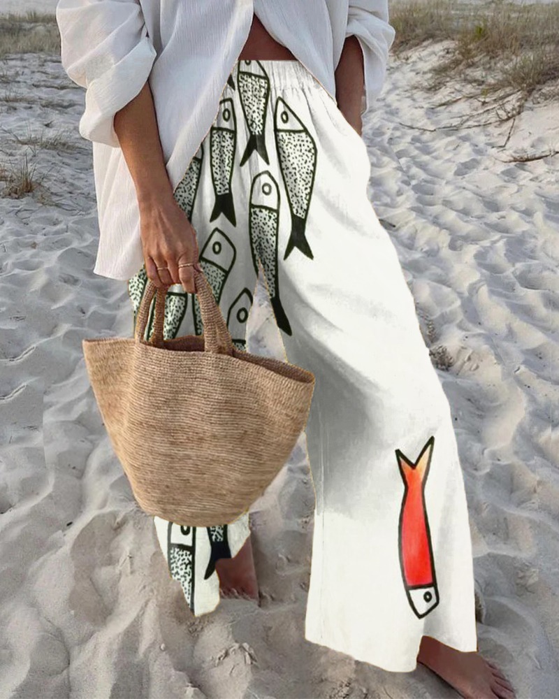 Unique Fish Pattern Printed Pants