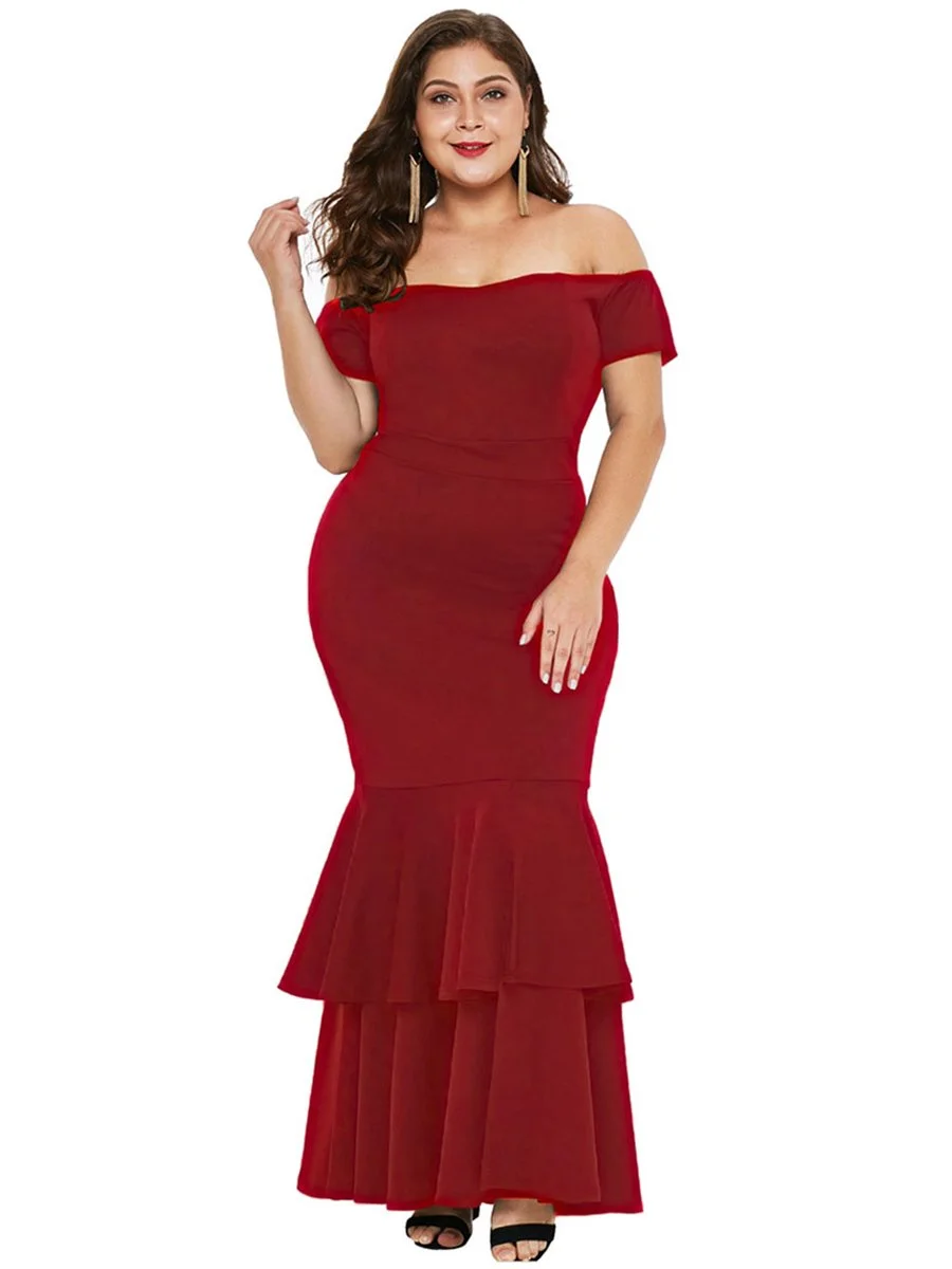 Plus Size Simple Off Shoulder Trendy Mermaid Dress