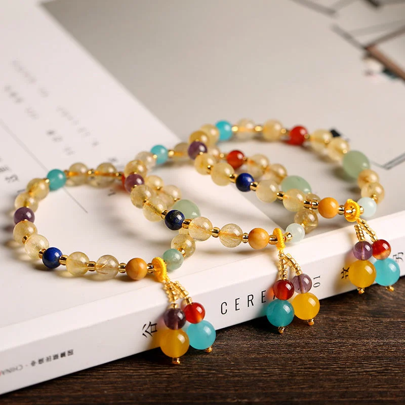 Natural Citrine Red Agate Crystal Happiness Charm Bracelet