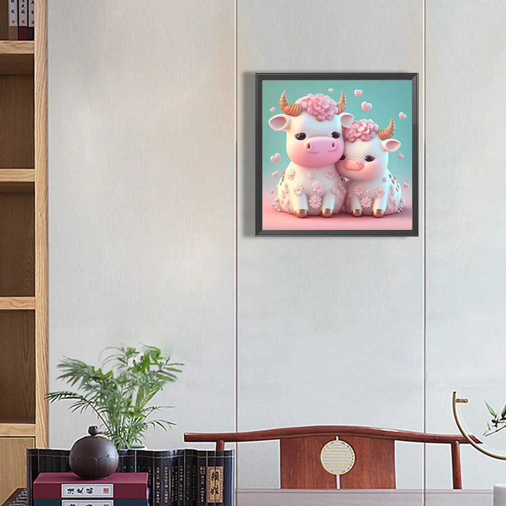 Full Round Diamond Painting 30*30cm - Cartoon Cow