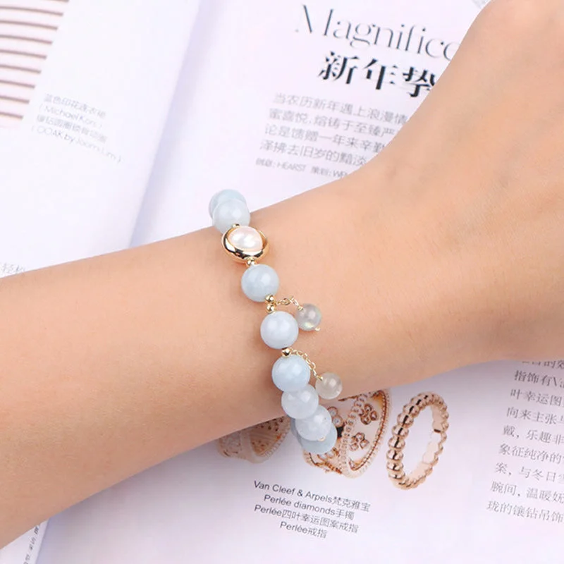 Aquamarine Pearl Healing Moonstone Beads Charm Bracelet