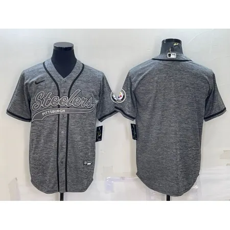 Men's Pittsburgh Steelers Blank Grey With Patch Cool Base Stitched Baseball Jersey