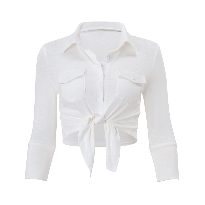 Women Long Sleeve Button Down Knotted Blouse | 168DEAL