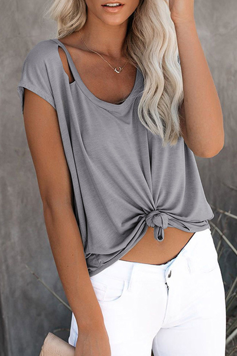 Casual Solid Ripped O Neck T-Shirts(7 Colors)