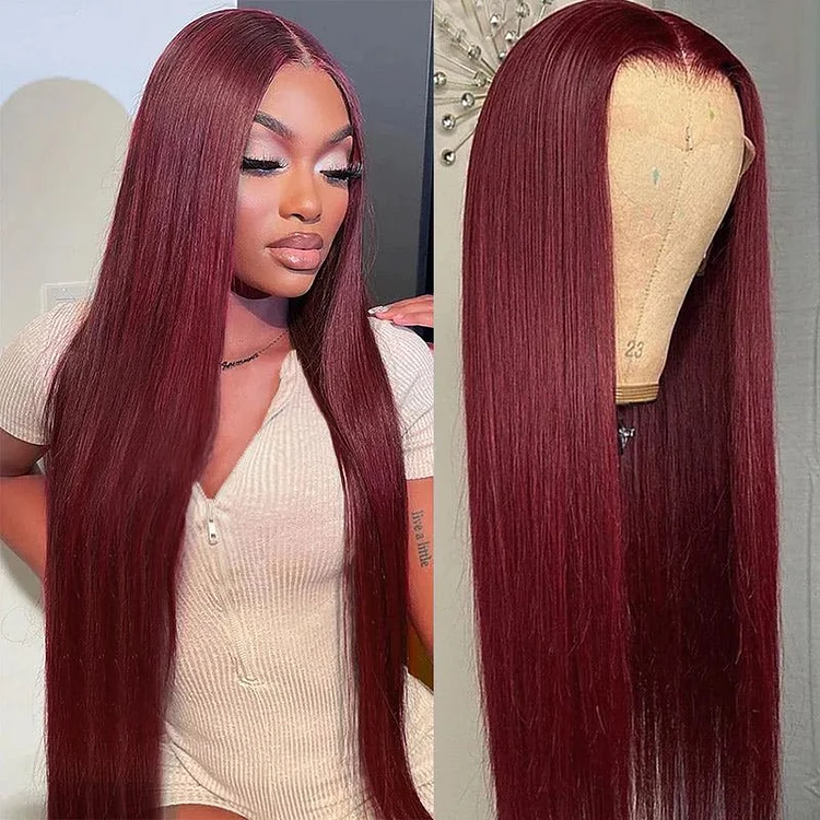 Burgundy 99J Straight Wig 13x4 Lace Front Human Hair Wigs Straight Lace Frontal Wig For Women Colored Wig