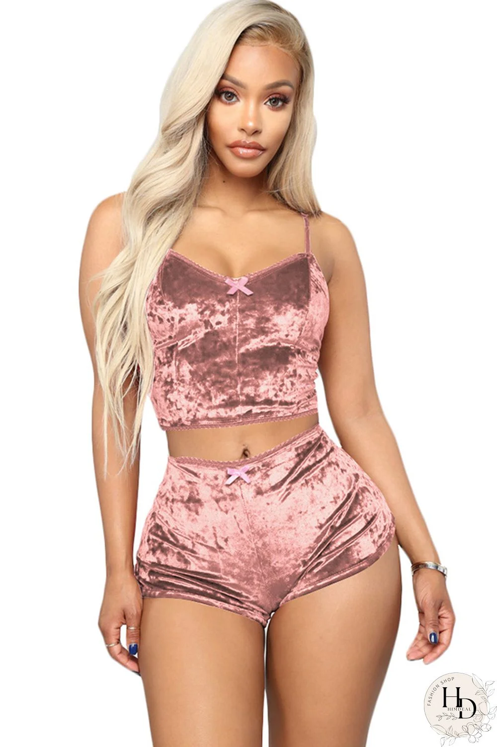 Pink Polyester Sexy Solid Two Piece Suits Straight Sleeveless