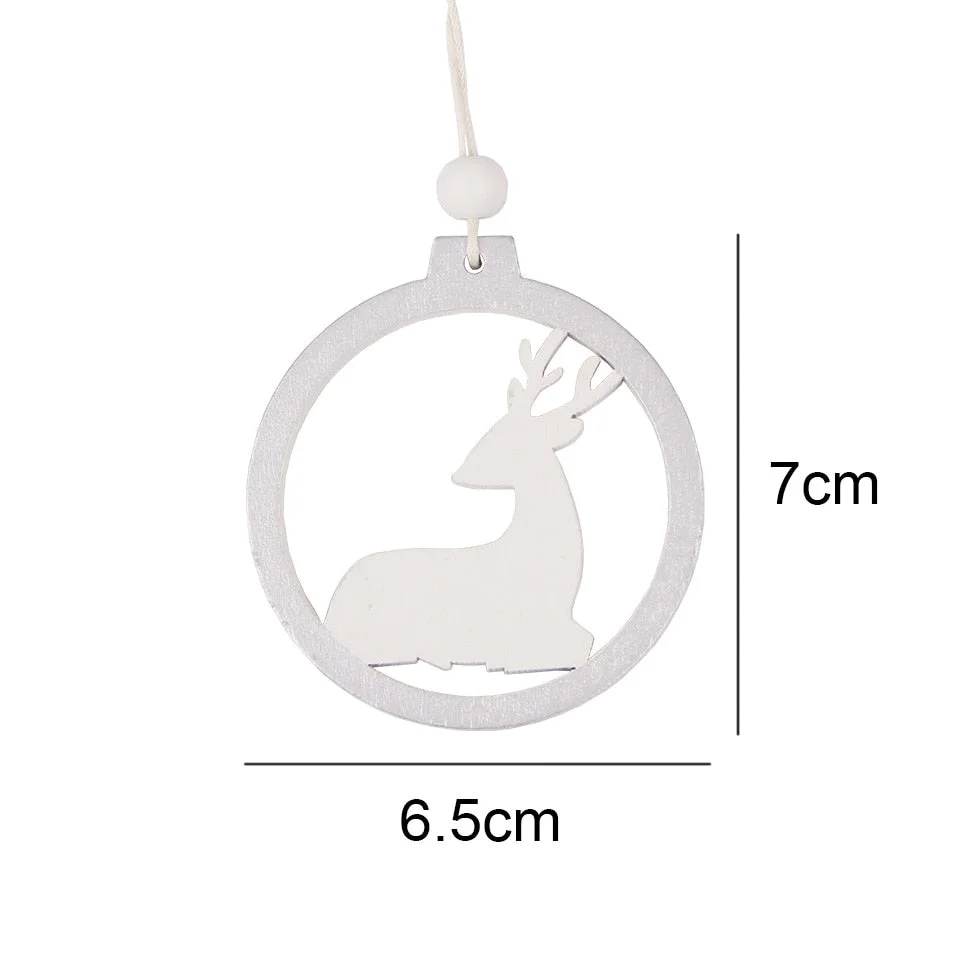 Christmas Gift 3PCS/lot Silver White Deer Snowflake Wooden Christmas Pendants Decorations DIY Wood Crafts XMAS Ornaments Festival Party Decor