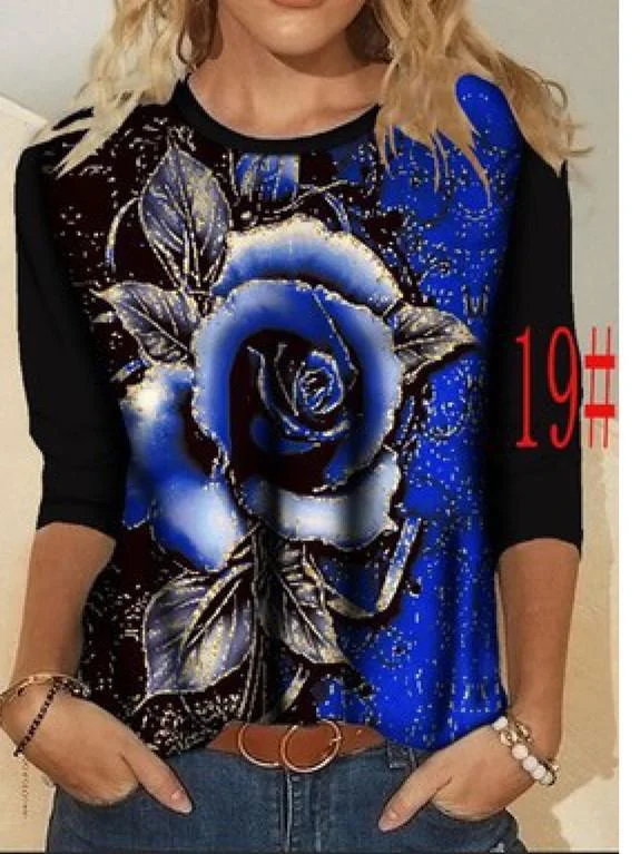 Women Long Sleeve Scoop Neck Floral Printed Graphic Top