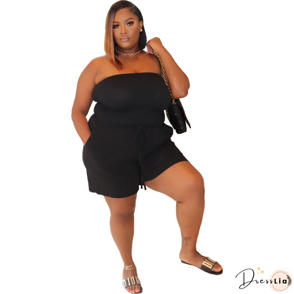 Women's Solid Strapless Plus Size Casual Jumpsuit