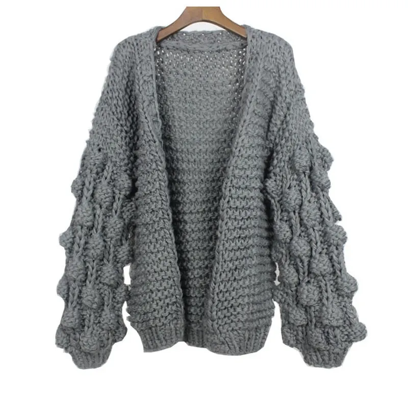 Fitshinling Bohemian Puff Sleeve Cardigan Sweater Women Knitwear Winter Coat 9 Colors Solid Slim Fashion Cardigans For Women