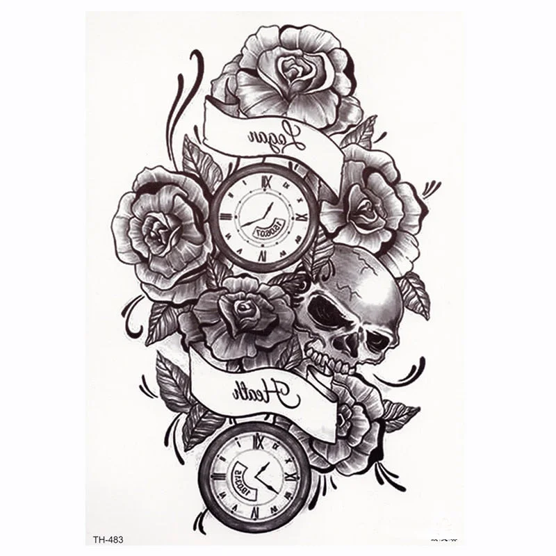 Black Flower Body Art Waterproof Temporary Tatoo Sexy Thigh Arm Tattoos Rose For Woman Flash Tattoo Stickers