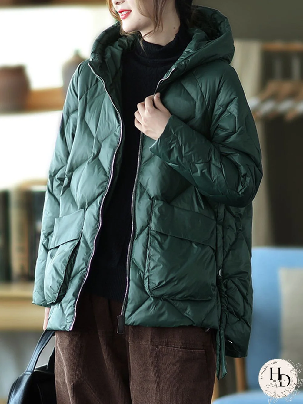 Original Solid Hooded Cotton-Padded Coat