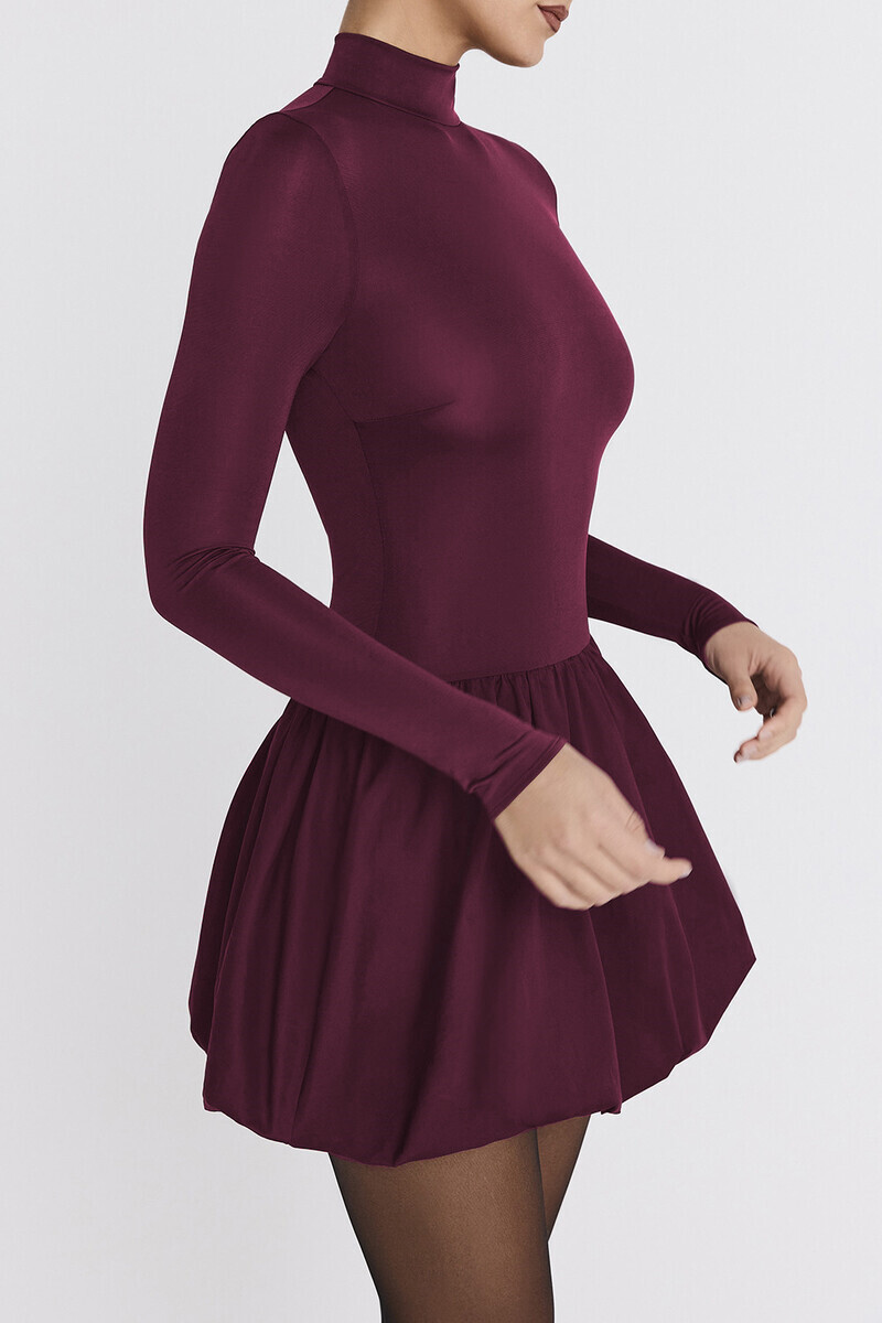 Dark Plum Puffball Mini Dress 3.jpg