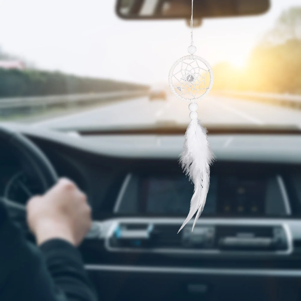 Dream Catcher Car Mini Pure White Feather Wind Chimes Wall Hanging Decor