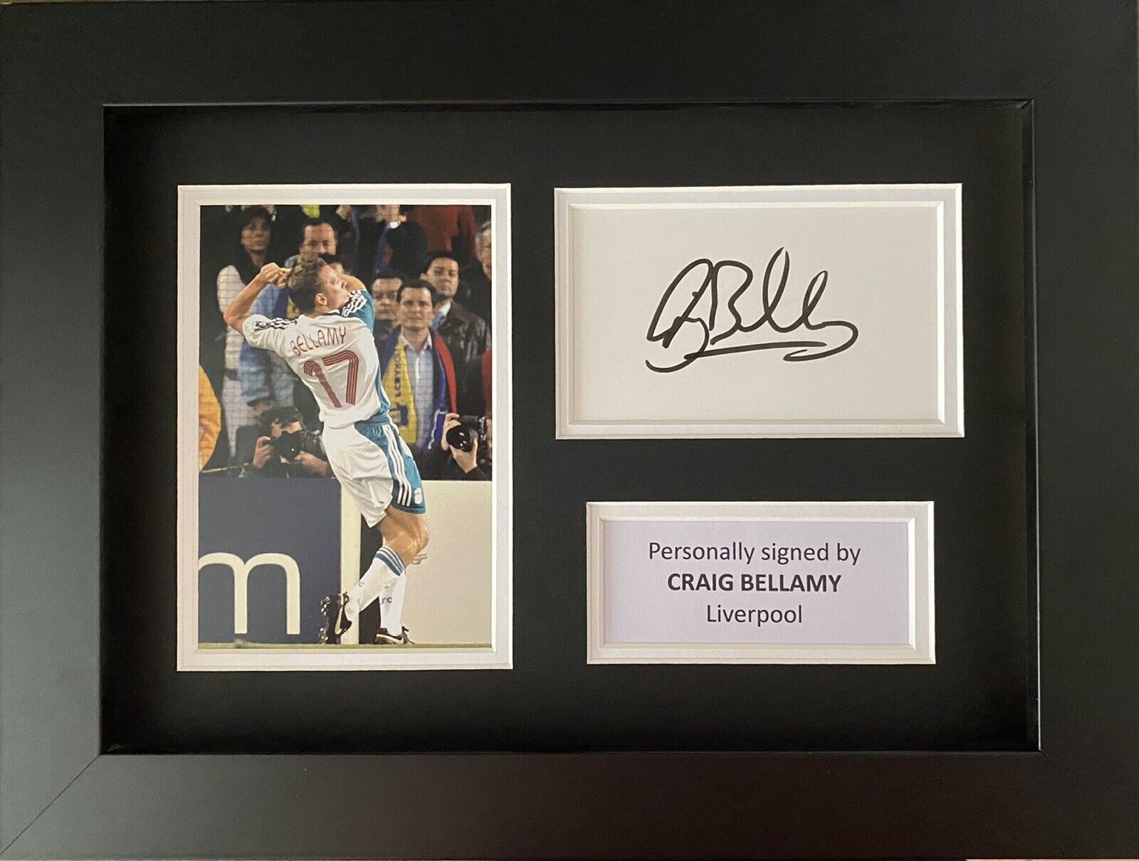 Craig Bellamy Hand Signed White Card In A4 Liverpool Frame Display