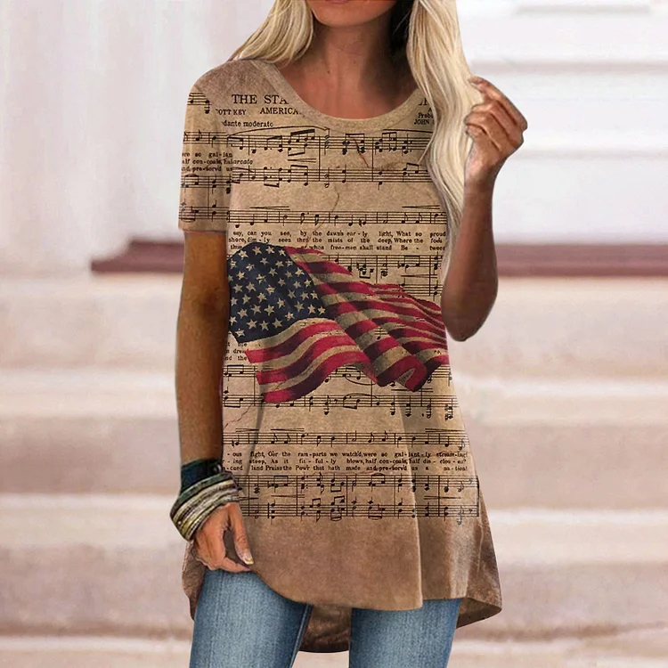 National Flag Sheet Music Print T-Shirt