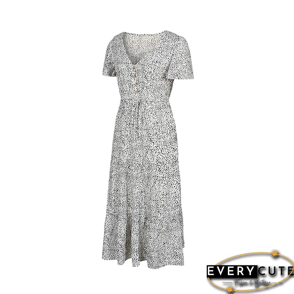 White Leopard Print Button Detail Maxi Dress