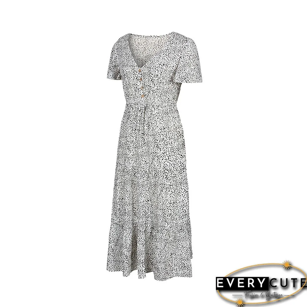 White Leopard Print Button Detail Maxi Dress