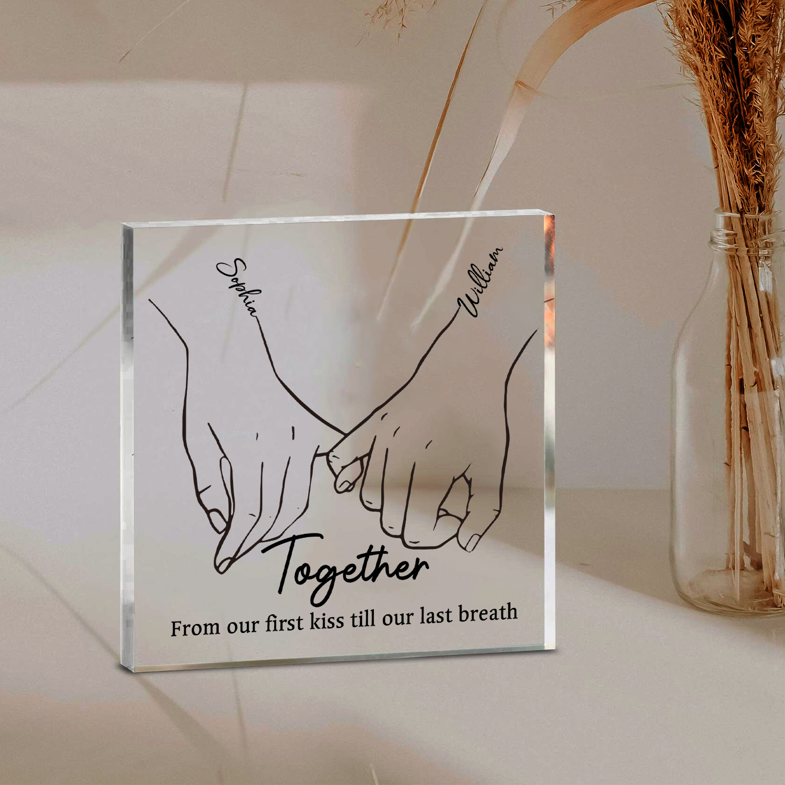 Personalised Acrylic Square Keepsake Custom 2 Names & 2 Texts Pinky Swear Rectangle Plaque Gift for Couples-Jessemade AU