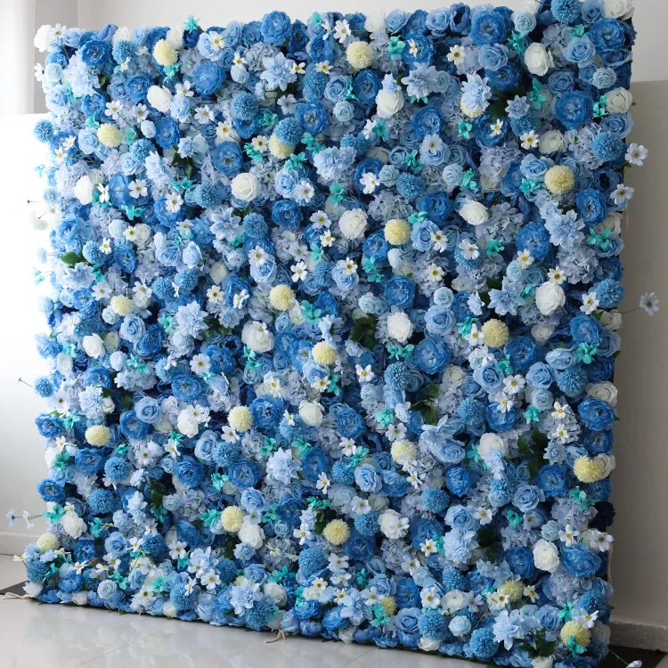 Showcases: Cerulean Dreamscape &ndash; A Lush Canvas of Rich Blue & Creamy White Fabric Blossoms &ndash; Premier Floral Wall for Seaside Events, Gatherings & Coastal-Inspired Interiors-VF-219-3
