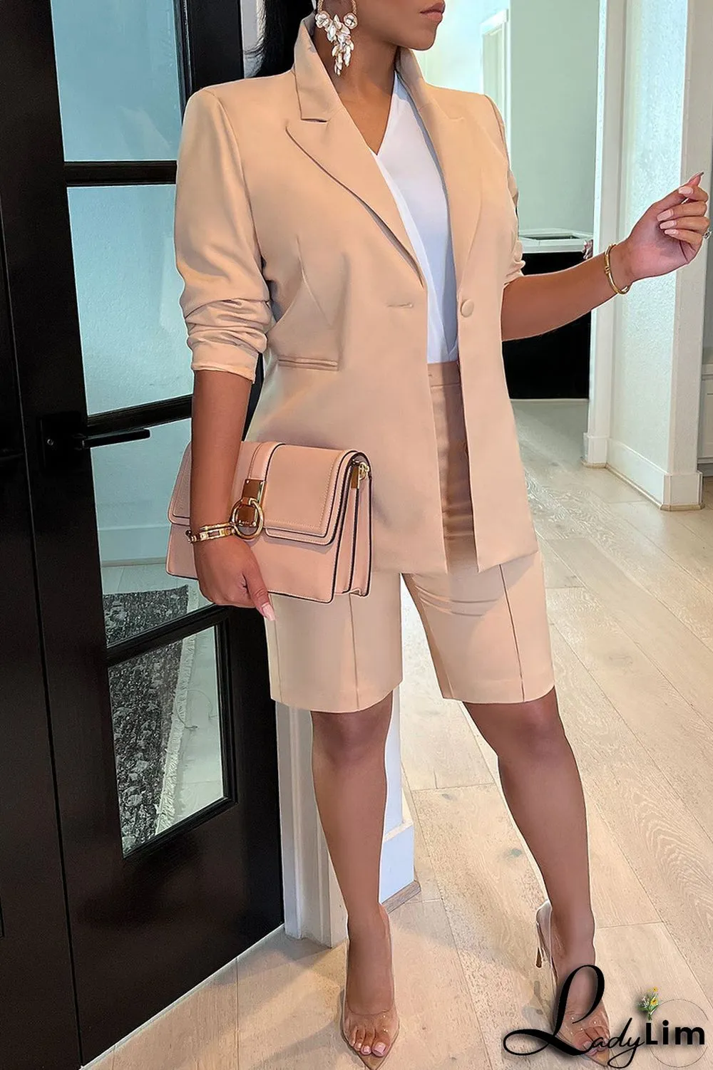 Blue Fashion Casual Solid Basic Turndown Collar Long Sleeve Two Pieces